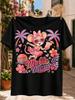 Malle Maus With Mouse In A Pink Outfit And Heart Cocktail Sunset Palms And Hibiscus Flowers Unisex  Unisex All Tshirt