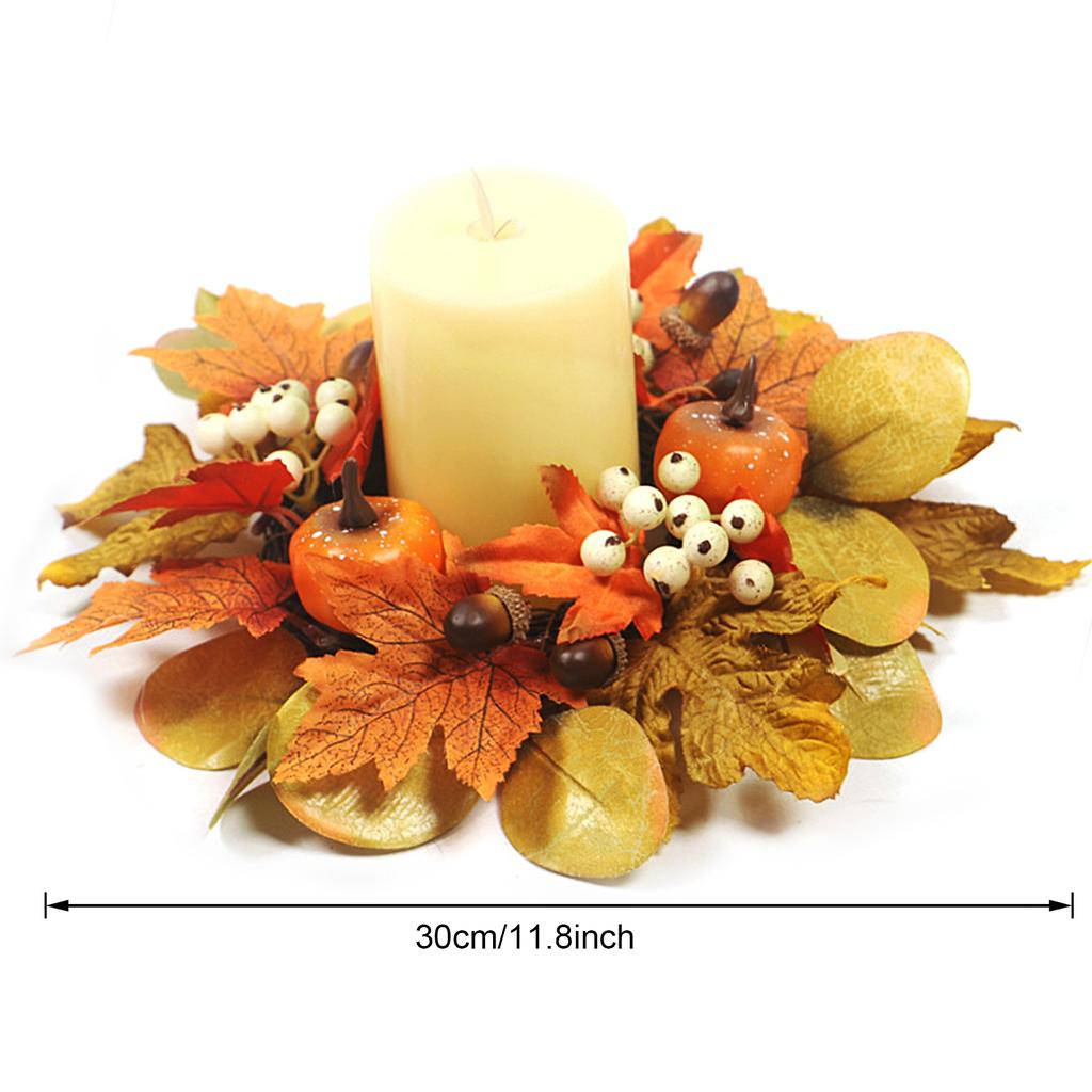 30cm Artificial Maple Leaves Candle Ring Candle Wreath Ring for Thanksgiving Centerpiece Table Decoration