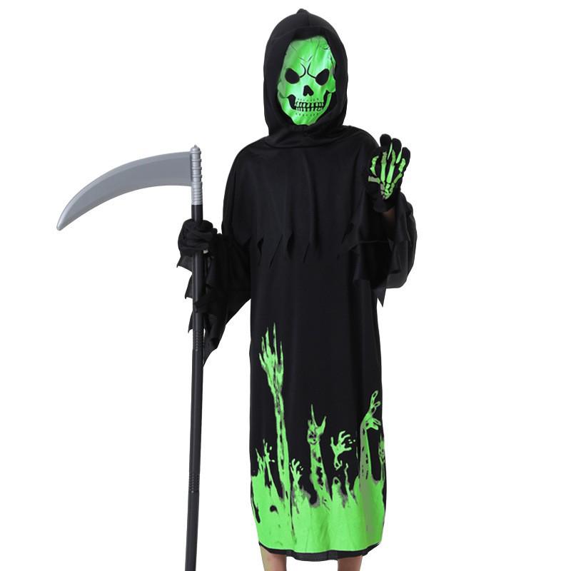Halloween Grim Reaper Costume Set Glow-in-the-Dark Death Outfit Cosplay Party