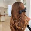 1 Pcs Bowknot Pearl Chain Bar Hairpin for Women's Rhinestone Spring Hairpin Ribbon Headband Ponytail Hair Ornament YSX