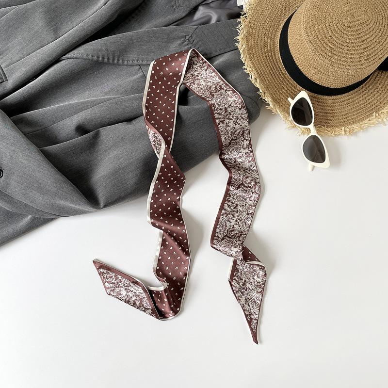 Bandeaux Longs 140x7cm Cravate Cheveux Fine Foulard Pour Femmes Foulard de Soie Satinée Bandeaux Imprimés Ruban Mignon Sac de Poignet Foulards