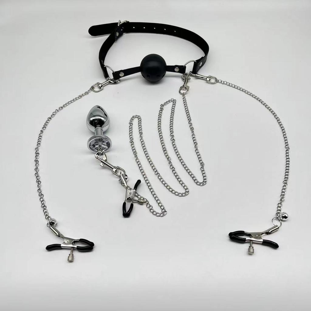 BDSM Mouth Gag Nipple Clamp Clitoris Clip Anal Butt Plug Adjustable SM Sex Toy Breast Clip Clit Stimulator No Vibrator