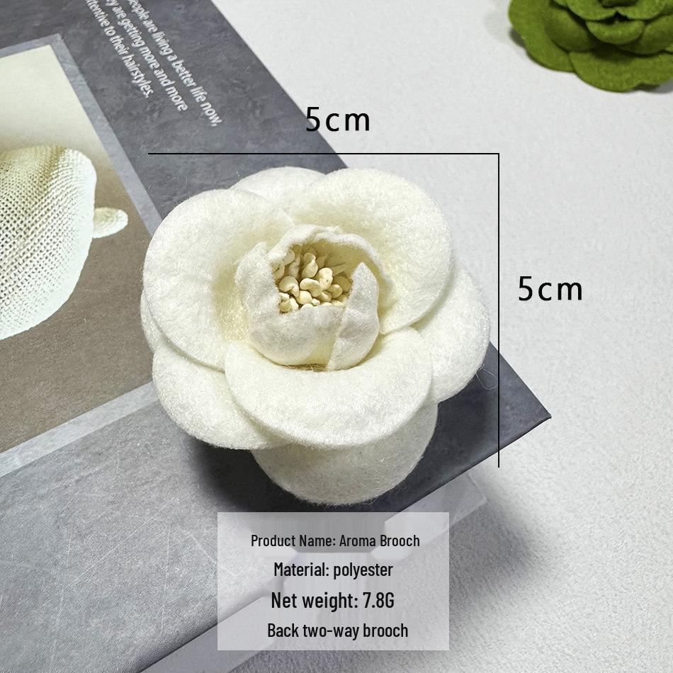 Camellia Brooch French Style Fabric Flower Diffuser Pin - Simple, Elegant Corsage Accessory