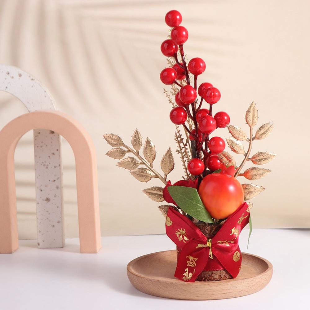 Good Fortune Artificial Flowers Plants Pots Red Berry Branch New Year Pots  Living Room