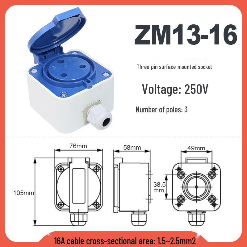 Explosion-Proof 3-Pin 5-Hole 380V Outdoor Horizontal Industrial Socket & Waterproof Plug