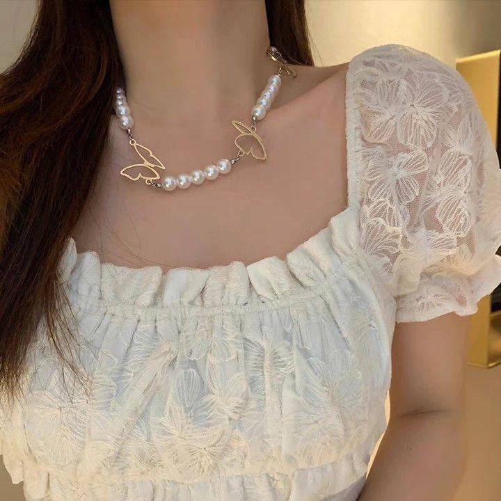 Irregular Long Pearl Necklace French Light Luxury Temperament Sweater Chain Niche Simple High Sense Necklace Women