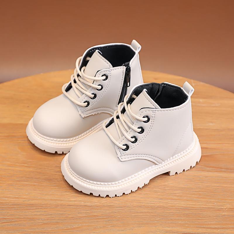 Spring/Autumn New Arrivals Kids' Shoes, Children's Boots & Martin Boots, Boys' Leather Versatile Short Boots, Black Lace-Up.