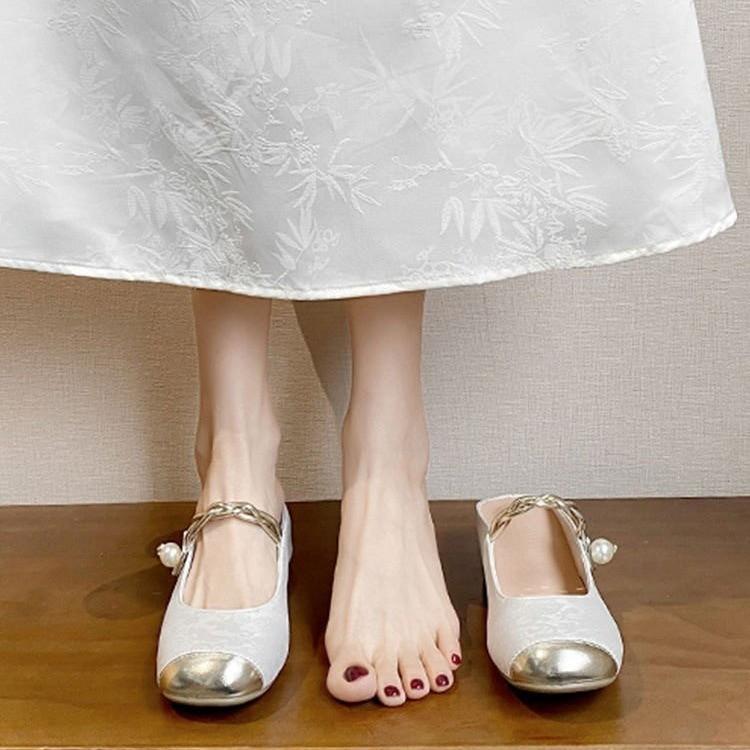 Single Shoes Women's 2025 New Summer Bag Head Half Drag Women's French Inner Height Increase Thick Heel Mary Jane Shoes