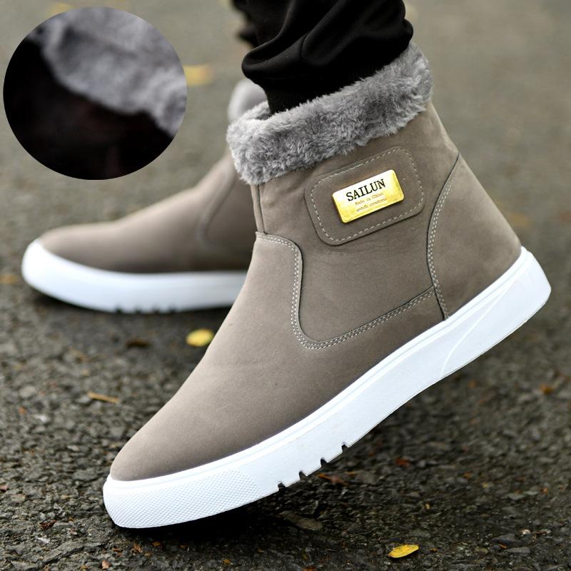 Thick Warm Men Boots Casual Leather Shoes Men's Winter Snow Boots High-top Male Ankle Boots with Fur Outdoor Cotton Shoe for Man