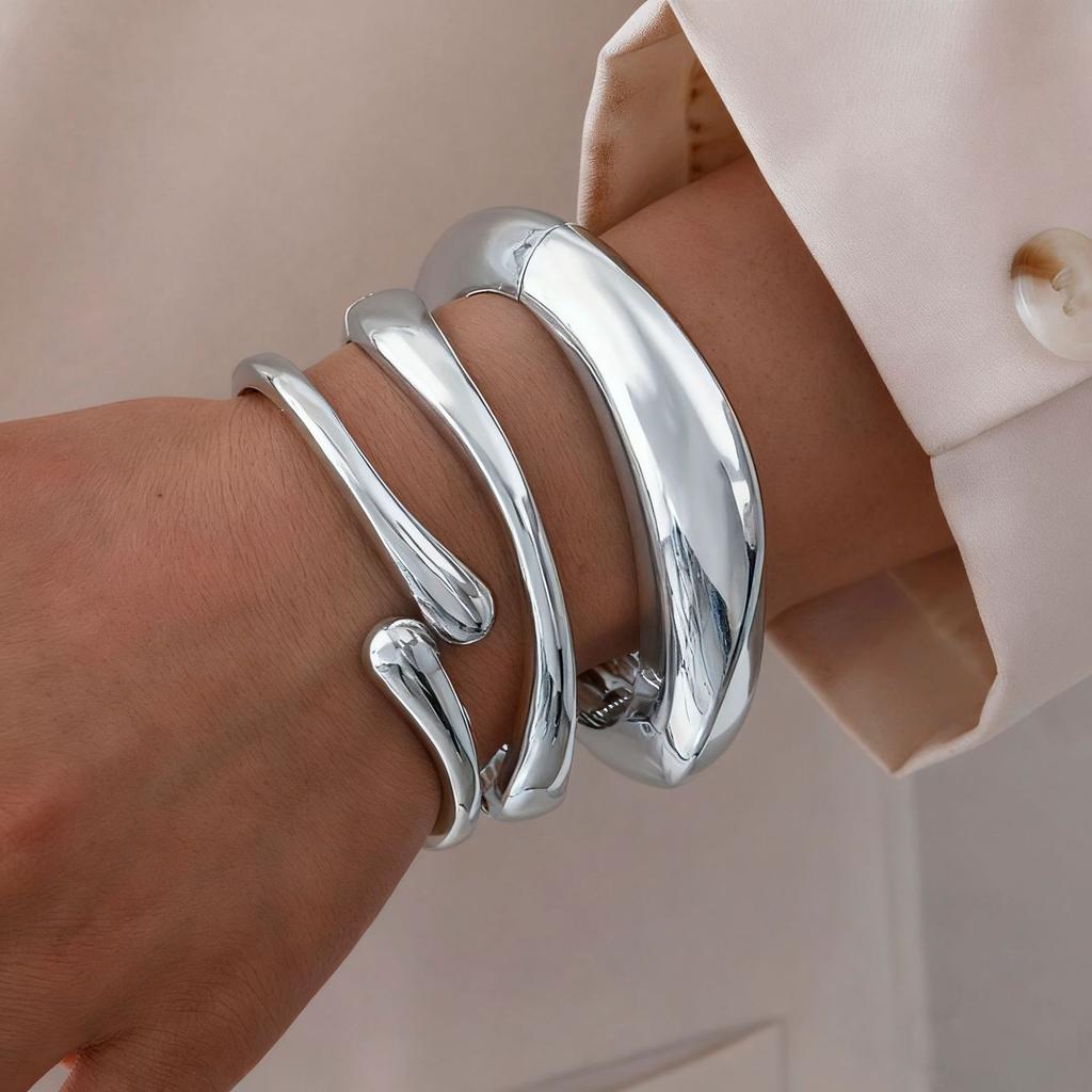 Vintage Hip Hop Metal Cuff Bangles Punk Gold Silver Color Geometric Spring Bangles For Women Bracelet Men Daily Jewelry Gifts