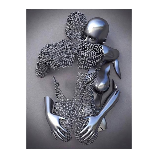Metal Figure Statue Posters Print Modern Lovers Sculpture Canvas Painting Wall Art Wall Pictures for Room Home Decoration No Frame