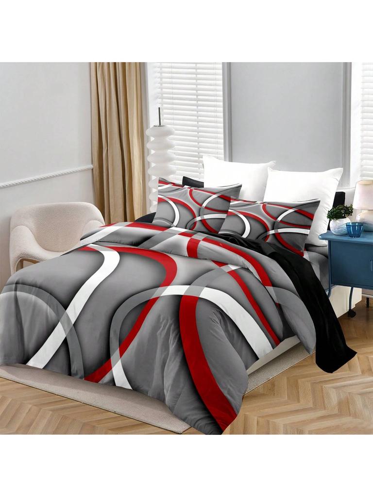 3-częściowy miękki i oddychający zestaw poszewek na kołdrę w klasyczne czerwono-białe paski - Wygodna dekoracja sypialni na każdą porę roku