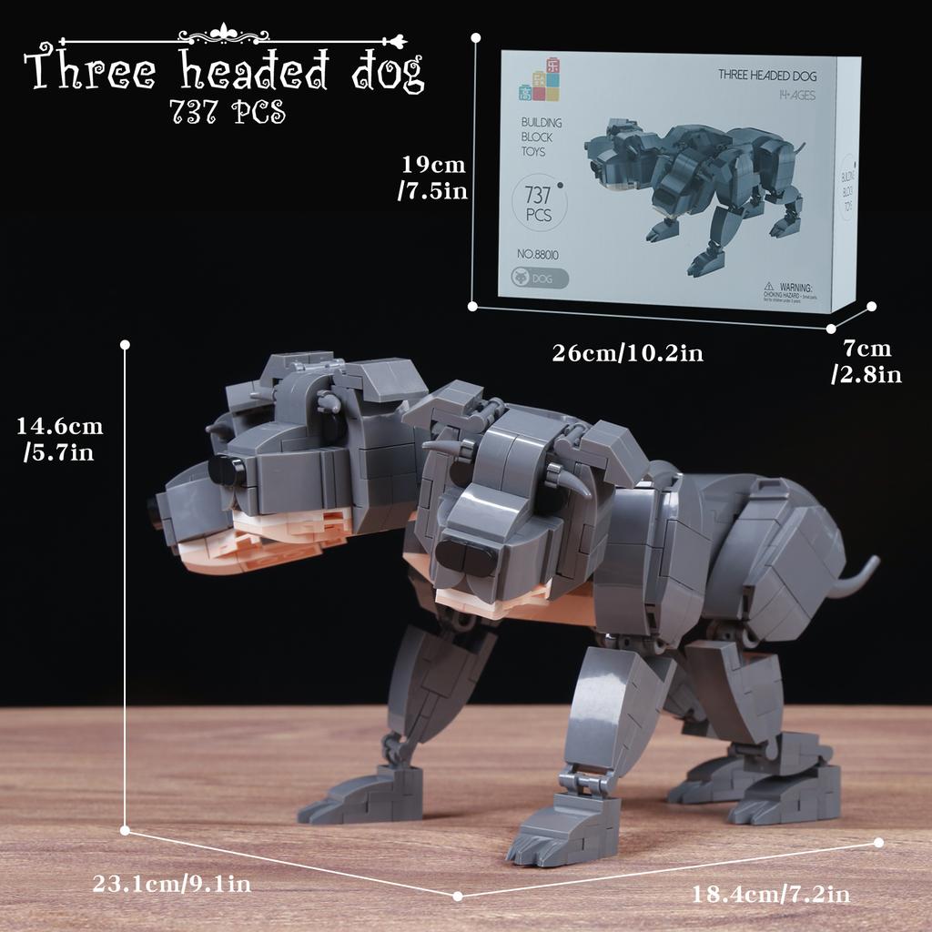737PCS Creative The Three-Headed Dog Cerberus Fluffy Building Blocks Assemble Bricks Toys Gift For Children Kids