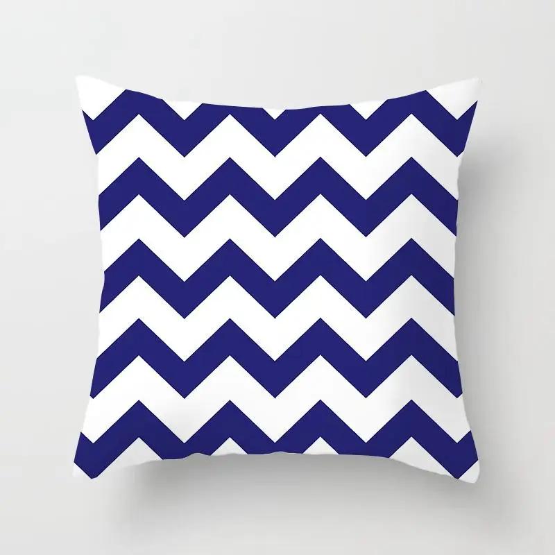 Blue Color Pillow Cover Geometric Print Pillowcase Square Pillow Case  18x18 inches Decorative Pillows For Car/bed /sofa