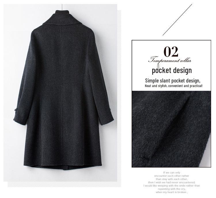 Elegant Mid-length Double-sided Cashmere Coat for Mature Women - Stylish Autumn/Winter Wool Wear