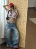 American retro YK millennial letter print diagonal neck short-sleeved t-shirt women's summer design feeling Spice girl navel top