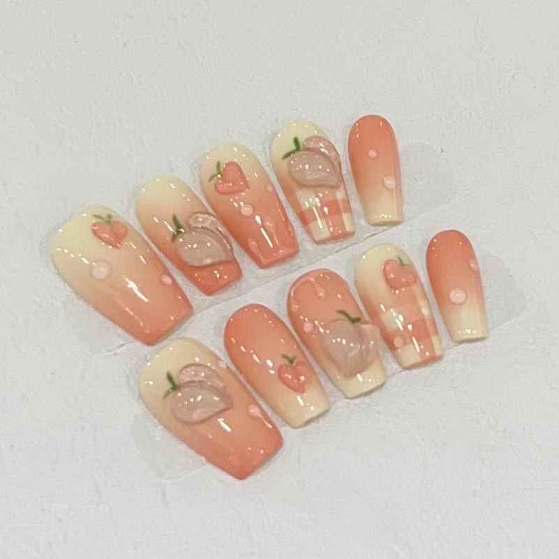 

Ношение ногтей, накладные ногти ручной работы, ежедневные короткие французские конфеты персикового цвета, можно отсоединить с помощью накладных ногтей Large L