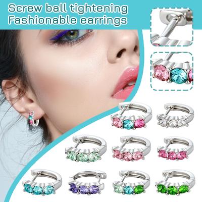 Dopamine Color Series Ear Cuffs With Crystal Inlays: 8mm Straight-Pin For Newly Pierced Ears, Exquisite Edge Design, Dainty Girls' Earrings