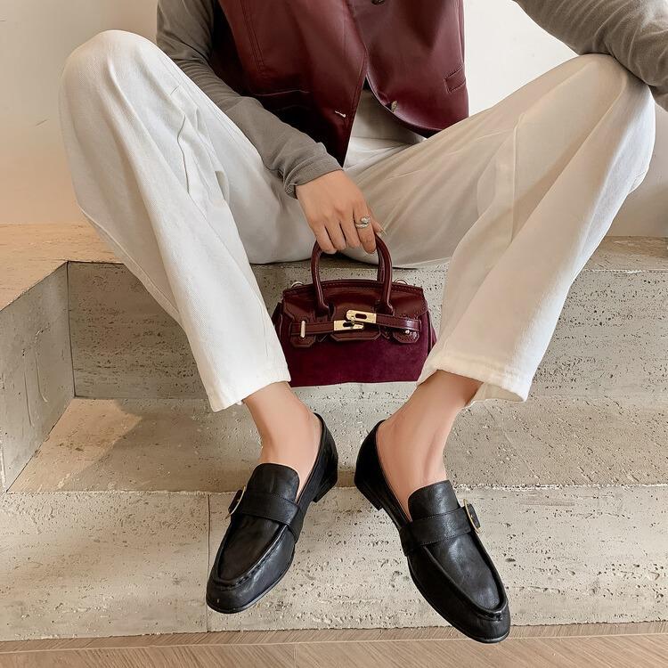 Ins Oil Wax Leather Chaos Soft Leather Retro Loafers 2025 Autumn New Lazy Single Shoes Women