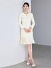 Beige French Style Pleated Long Sleeve Dress for Women - 2025 Elegant Slimming Design