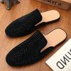 Trend Glitter Rhinestone Leather Half Slippers Shoes For Men Designer Outerwear Mules Casual Slides Slippers Sandals Mocassins