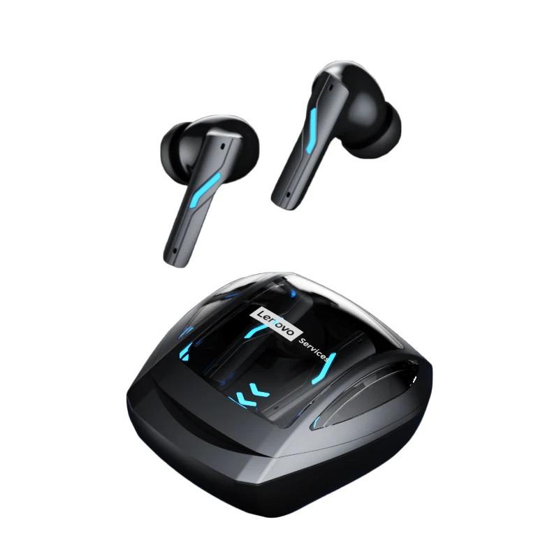 Lenovo Słuchawki douszne GT100 True Wireless do gier – Bluetooth 6.0, ultraniskie opóźnienie 38 ms, czteromikrofonowa redukcja szumów AI, etui z diodami LED RGB 23 h