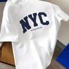 2026 White Front Print Vintage Varsity Nyc Letter Graphic Tshirt Navy Print Soft Cotton Short Sleeve Unisex Casual Daily Tee