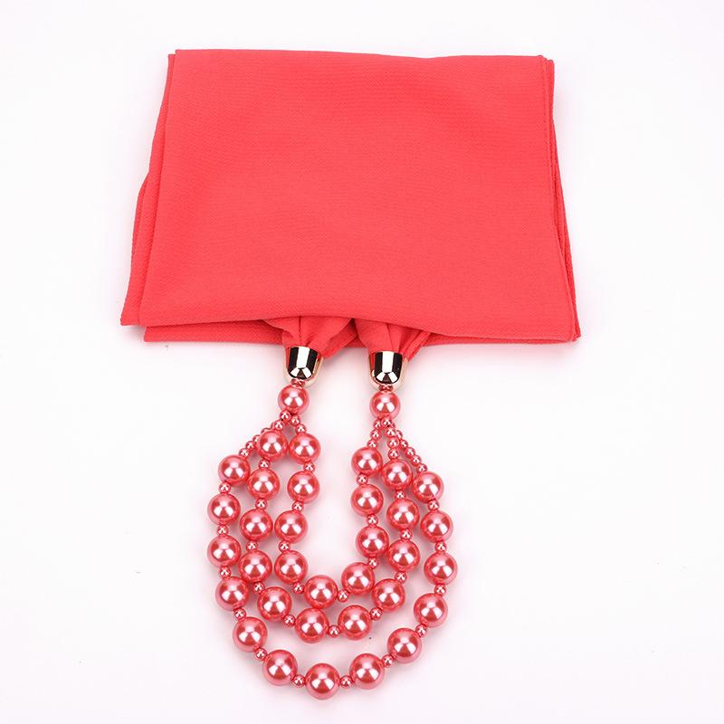 Elegant Chiffon Scarf Necklace with Double Layer Pearl Beads – Classic Women’s Fashion Accessory for Everyday & Formal Wear