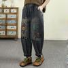 Herbst Neu Elastische Taille Groß Retro Chinesische Stickerei Jeans Harems Hose Damen