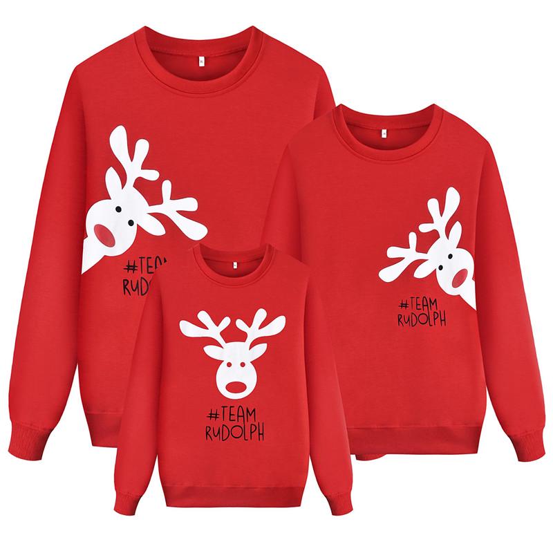 Christmas Fawn Red Round Neck Long Sleeve Sweatshirt Family Pack