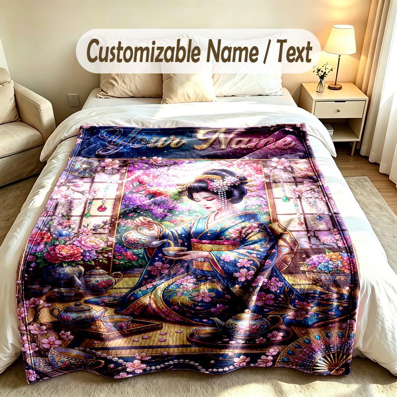 Floral Garden Theme Soft Blanket Personalized Custom Name Text Print Warm Blanket Home Sofa Bedroom Decor