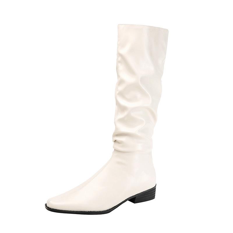 

Coarse Heel Folded Pile Boots Knight Boots Women s Shoes New Versatile Spring and Autumn Black Western Skinny Boots Children s Medium Boots 42