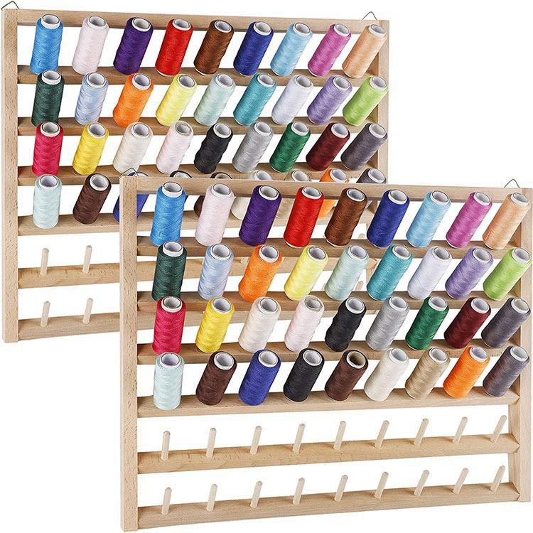 Wooden Sewing Bobbin & Thread Holder Rack with Thread Ball/Coil Storage for Wig Stand