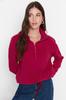 Women's Fashionable Stylish Sweatshirt Emerald Green Zipper Detailed Fleece Knitted Sweatshirt