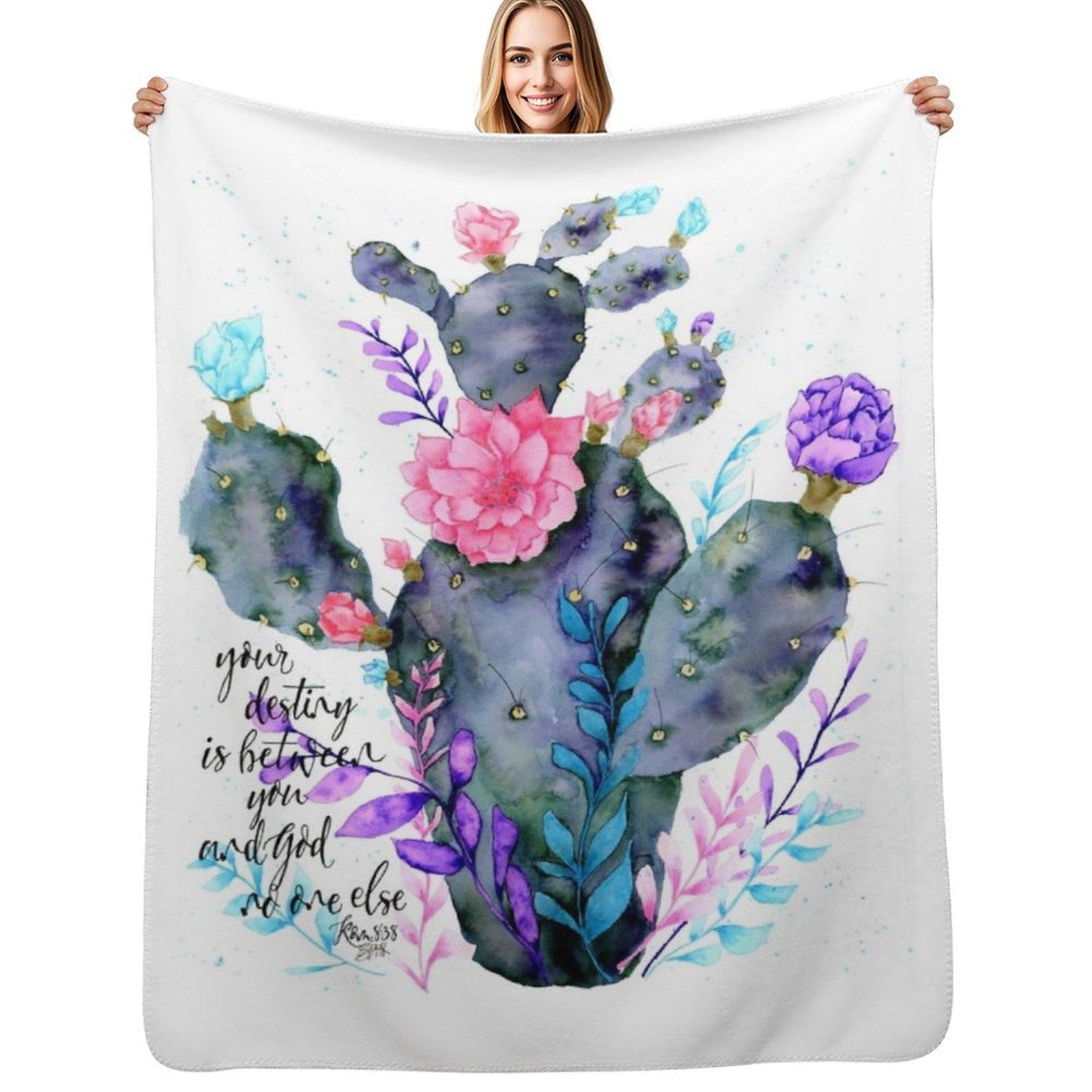 cactus watercolor painting Throw Blanket Fuzzy Plush Throw Blanket for Sofa Chair Size: 75*100cm, Weight: 230 GSM