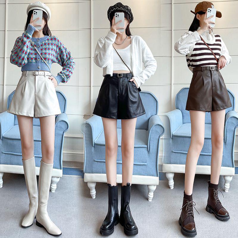 2026 Summer Plus Size Women's High Waist PU Leather Wide Leg A-line Shorts & Bootcut Pants
