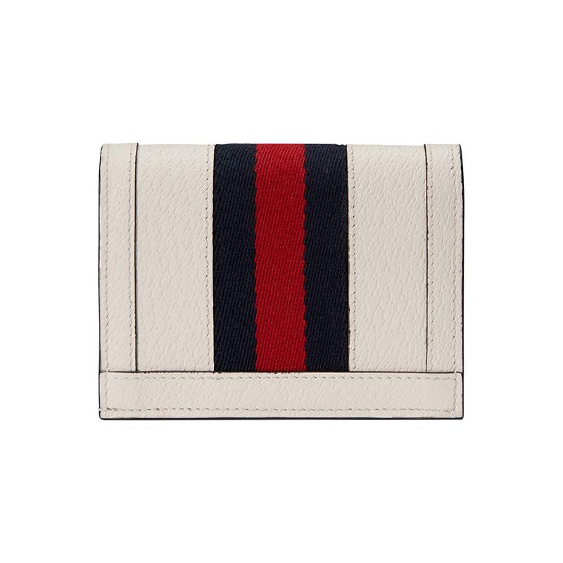 Gucci Ophidia Gold Label Logo Striped Web Short Flip Leather Card Holder Women's White #Classic Recommendation#