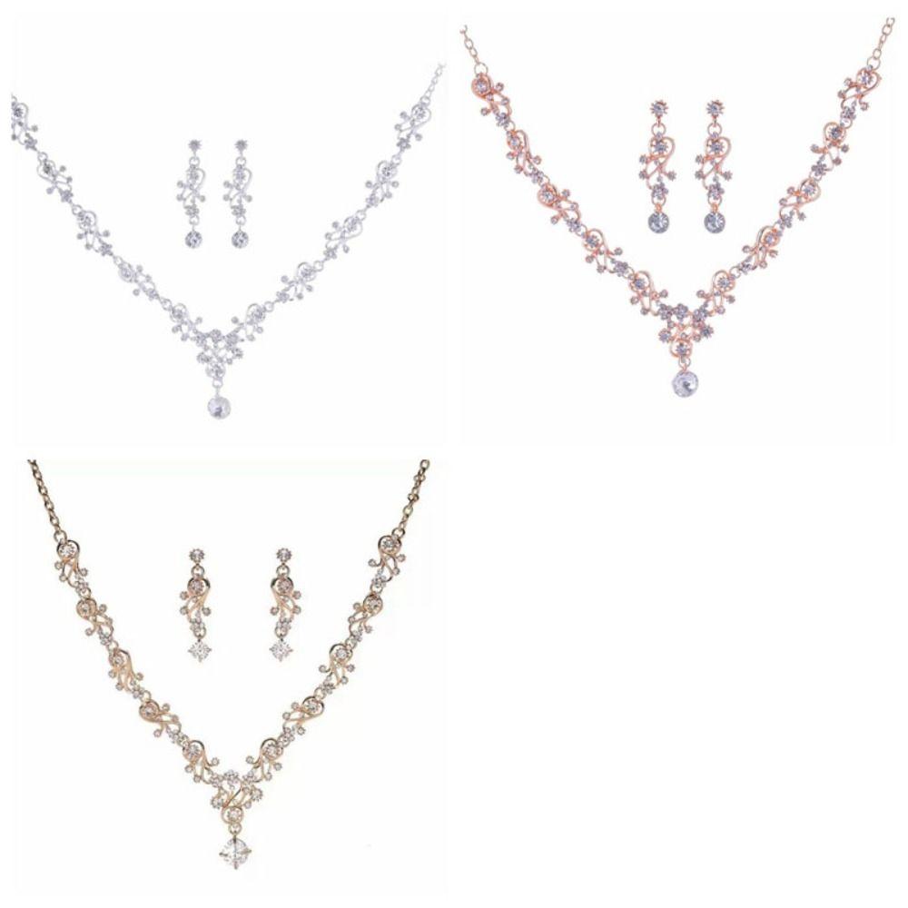 Rhinestone Bridal Jewelry Sets Shiny Necklace Earring Set  Valentine Day Gifts
