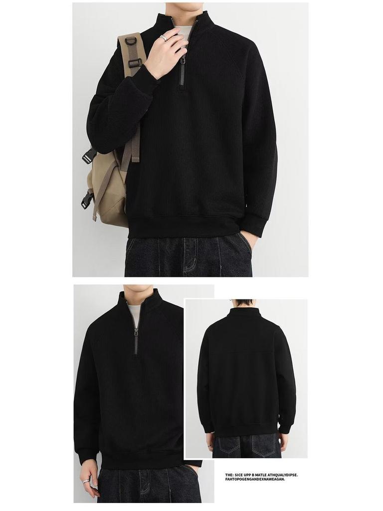 Men's Trendy Half-Zip Stand Collar Fleece Sweatshirt - Winter Thick, Casual Base Layer