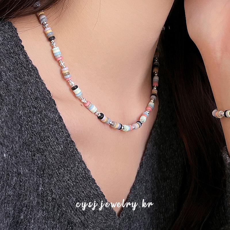 Cui Yan S925 Sterling Silver Korean Style Colorful Beaded Necklace for Women – Spring/Summer Dopamine Choker