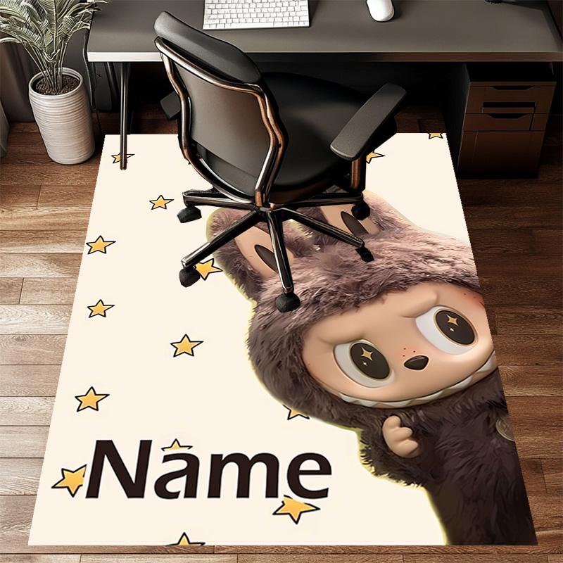 Custom Labubu Mat Personalized Name, Polyester Washable Indoor Entryway Rug, Gift for Christmas, Easter, Thanksgiving Day