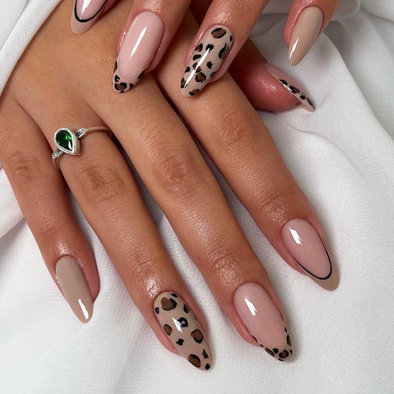 

2024 Myrrh Almond Leopard Print Wearable False Nails - Removable Manicure Pieces