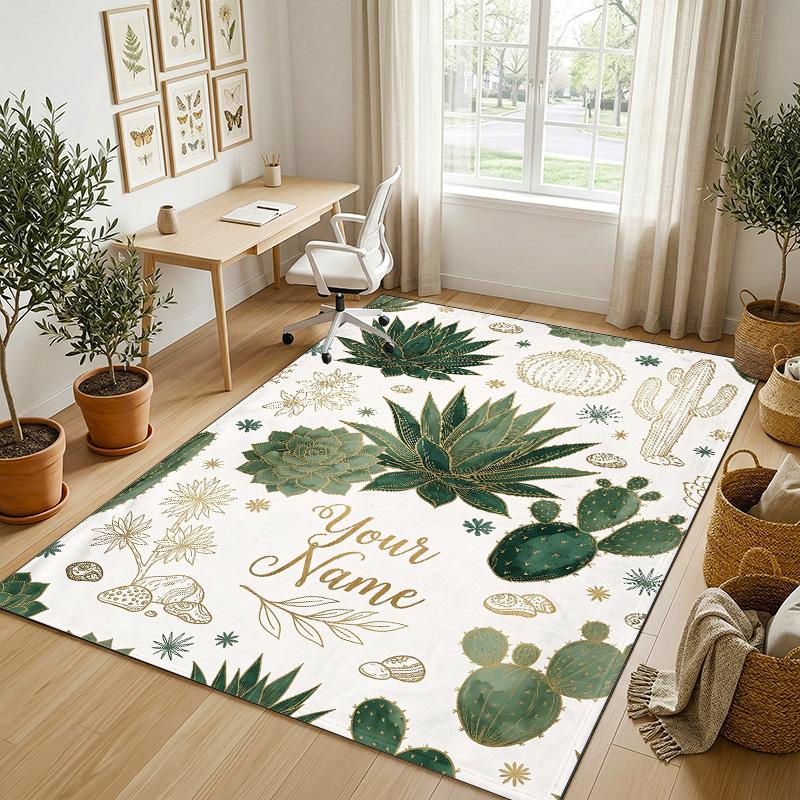 Strawberry Theme Soft Crystal Velvet Rug Custom Name & Text Print Non Slip Floor Rug for Bedroom Living Room