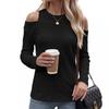 Womens Oversized Long Sleeve T-Shirt With Off-Shoulder Detail Round Neck Loose Fit Casual Daily Wear 2026 Winter