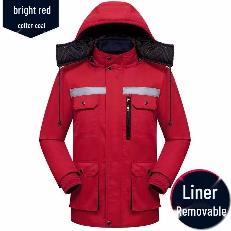 Abbigliamento da lavoro invernale in cotone colorblock riflettente: Giacca e Pantaloni Caldi di Media Lunghezza con Logo Personalizzato