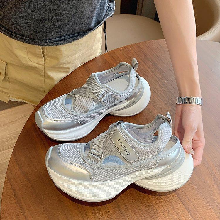 

Sports sandals women s new models in 2025 summer wear thick-soled hollowed-out breathable dad shoes women s summer little white shoes women 40 серебряный