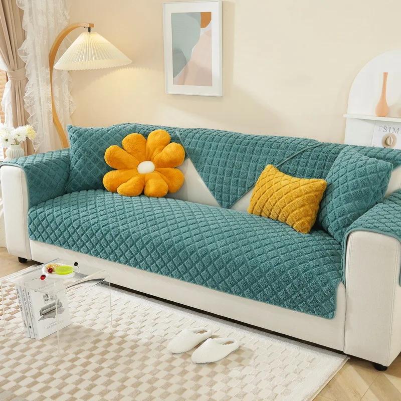 

Теплая плюшевая подушка для дивана, нескользящее полотенце для дивана, зимнее украшение для гостиной, наволочка, толстый чехол для дивана, чистый цвет 70x70cm 1pcs