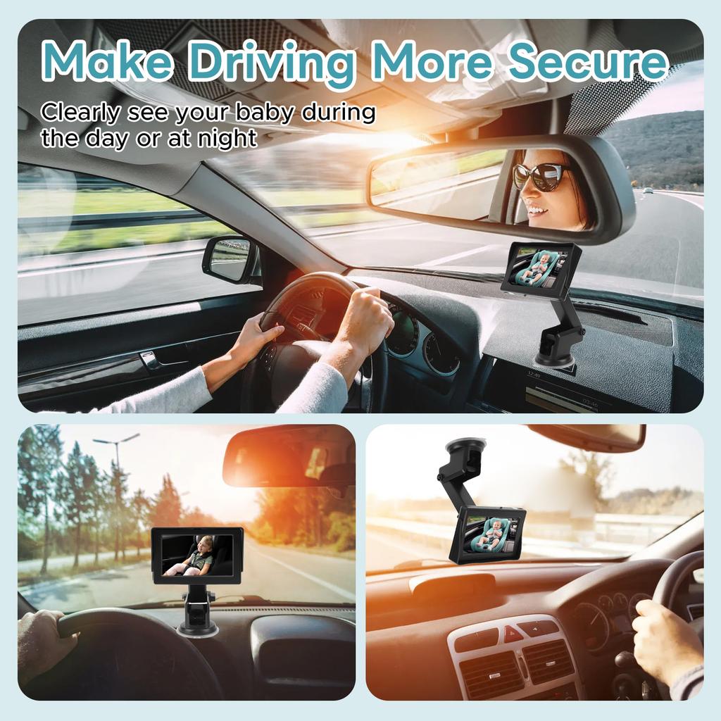 Baby Car Camera, 4.3  Baby Monitor with Night Vision, 150 Degrees  Wide Viewing Angle, 360 Degrees  Rotation Rear
