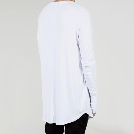 Herren T-Shirt Einfarbige Unregelmäßiger Saum Rundhals Langes Hemd mit Handschuhen für den täglichen Gebrauch