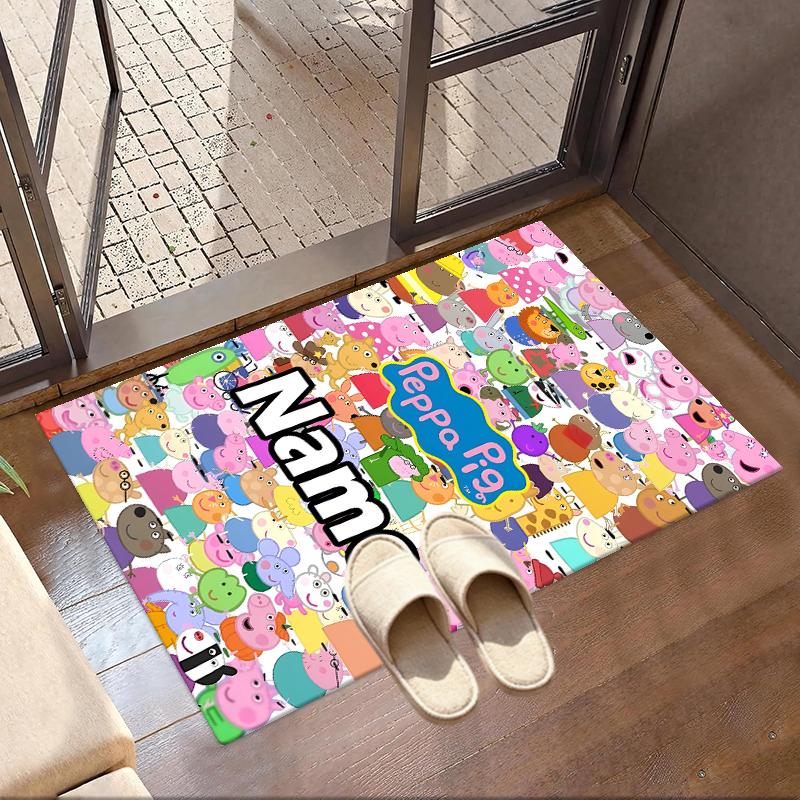 Custom Name Personalized Peppa Pig Print Carpet, Versatile Home Decor Rug, for Playroom, Apartment, Balcony, Entryway, Hallway Gift